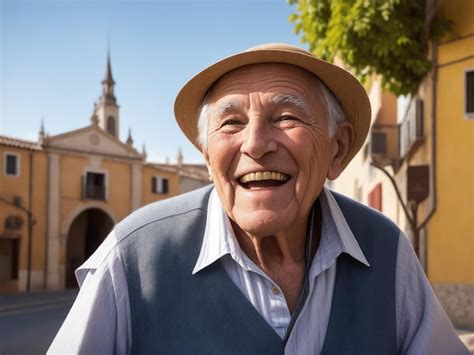 Foto temática de un corredor anciano sonriente en una competición