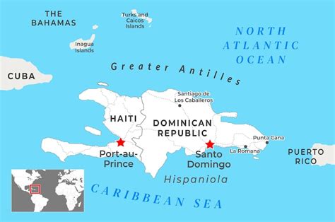 Mapa global señalando Haití, República Dominicana y Chile