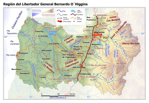 Mapa de la Región del Libertador General Bernardo O'Higgins, resaltando la ubicación de Mostazal.