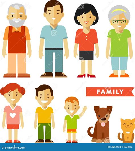Ilustración: Niños interactuando con diferentes miembros de la familia