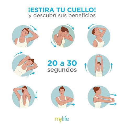 Diagrama mostrando ejercicios de estiramiento para cuello y pantorrillas.