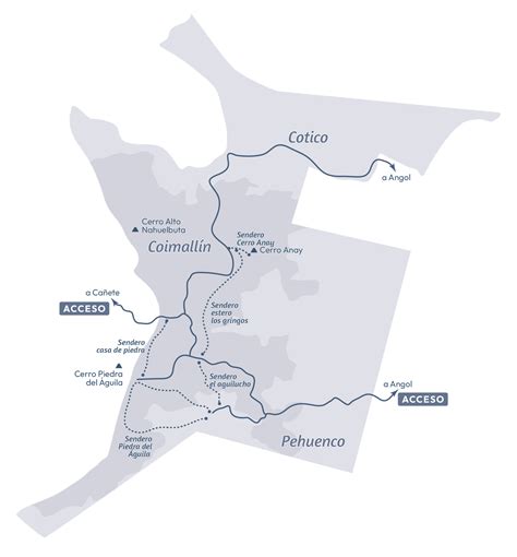 Mapa esquemático del Parque Nacional Nahuelbuta mostrando sus límites y accesos