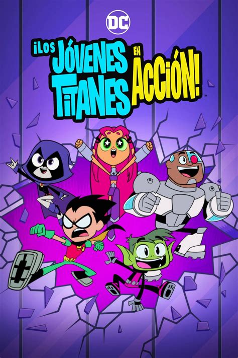 Arte promocional de Los Jóvenes Titanes en Acción mostrando a los cinco héroes en poses dinámicas