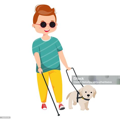 Imagen de una persona con discapacidad visual usando un bastón blanco y un perro guía