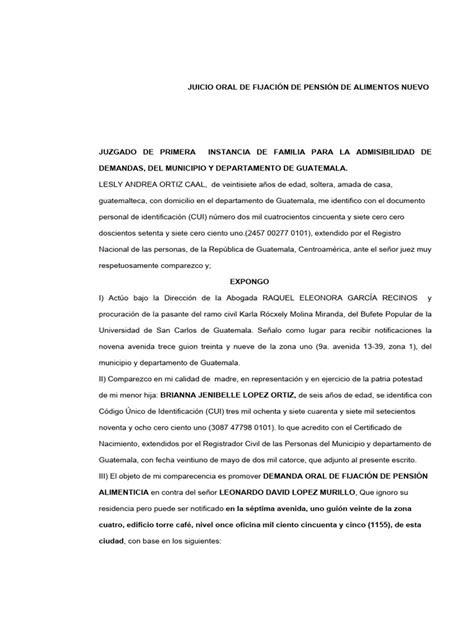 Esquema del proceso legal de demanda de pensión alimenticia en Guatemala