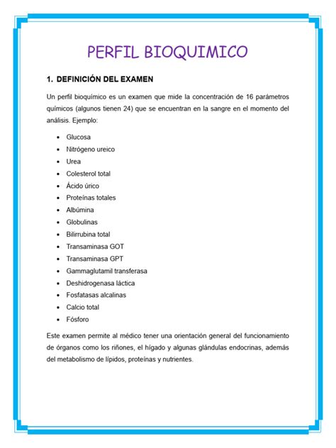 Infografía: Componentes del perfil bioquímico y sus funciones