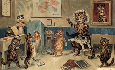Comparación de pinturas de gatos de Louis Wain en diferentes etapas de su enfermedad
