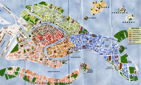 Mapa de Venecia destacando los diferentes barrios principales