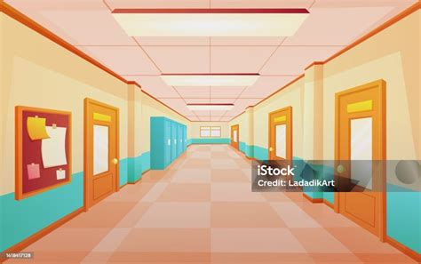 Ilustración de un pasillo de hospital con puertas de habitaciones diminutas