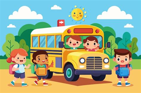 Ilustración de un autobús escolar seguro con niños