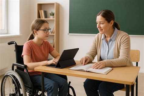 Fotografía de un aula escolar adaptada para alumnos con discapacidad motriz
