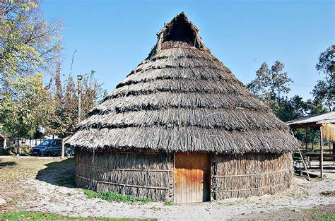 Esquema de una ruka mapuche tradicional y sus elementos