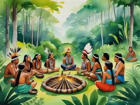 Ilustración de una ceremonia Gijatun con sus participantes y elementos