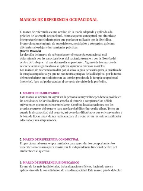 Gráfico conceptual sobre la estructura de los marcos de referencia en terapia ocupacional