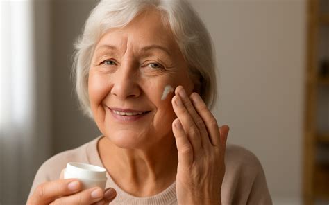 Adulto mayor aplicando crema hidratante en su brazo después del baño
