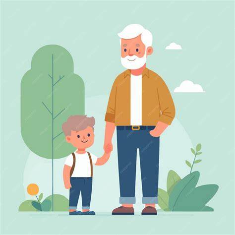 ilustración de un anciano sabio guiado por un niño