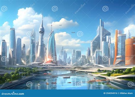 Ilustración futurista de una ciudad con rascacielos y arquitectura innovadora.