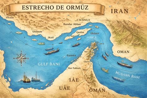 Mapa geopolítico de Medio Oriente destacando el Estrecho de Ormuz