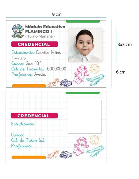Esquema de las partes de una credencial tipo carnet