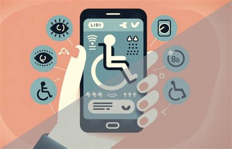 Ilustración de personas utilizando smartphones como herramientas de asistencia para la accesibilidad