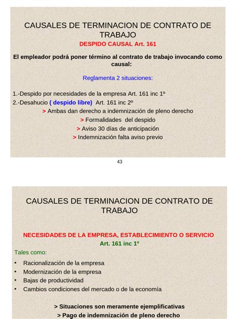 Tabla resumen de las causales de terminación del contrato laboral según la legislación