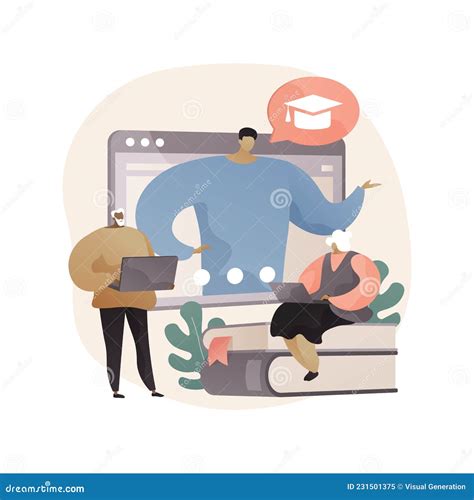 Ilustración de personas mayores utilizando ordenadores y tablets para aprender