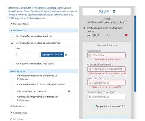 Captura de pantalla del sitio web del Registro Civil para descargar la credencial