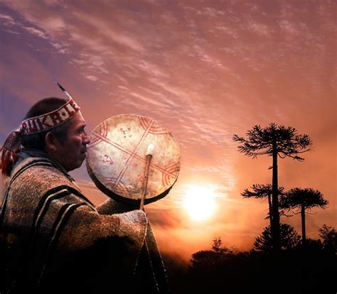 Ilustración de la cosmovisión mapuche con Ngenechén y Ngen en la naturaleza