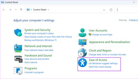 Captura de pantalla del Centro de Facilidad de Acceso en Windows 7