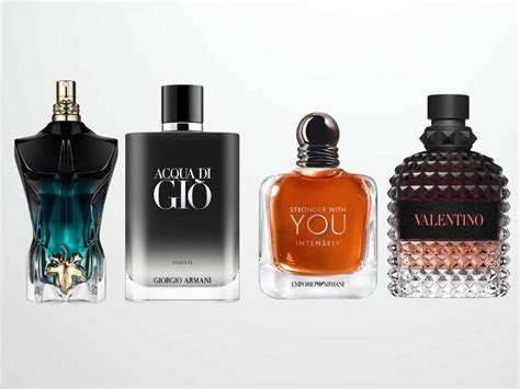 Foto de una colección de botellas de perfumes masculinos clásicos y atemporales
