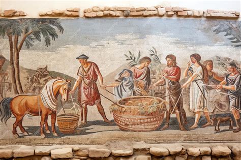 Mosaico romano representando a una matrona anciana con sus nietos