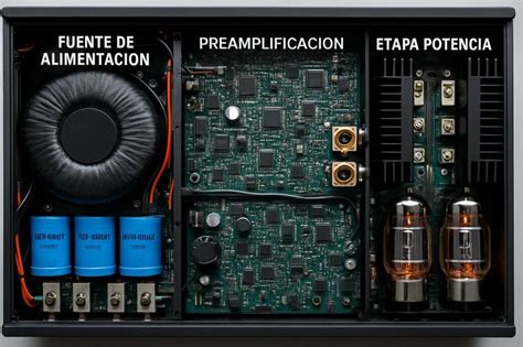Componentes internos de un amplificador de alta fidelidad