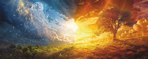 Ilustración de la creación del mundo con luz y oscuridad