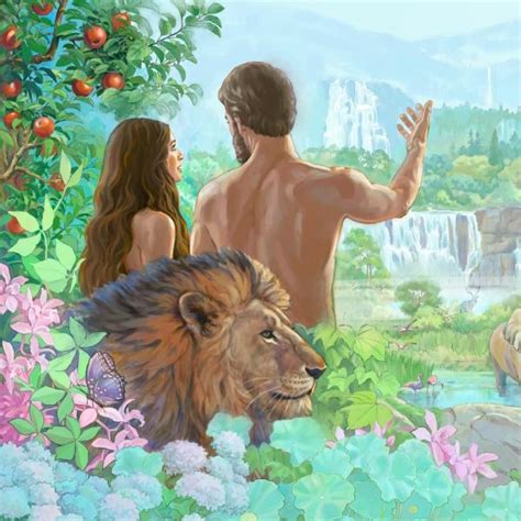 Adán y Eva en el Jardín del Edén con la serpiente