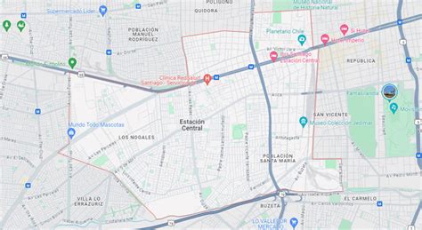 Mapa de la comuna Estación Central en Santiago, Chile, resaltando su ubicación central y accesibilidad al transporte público.