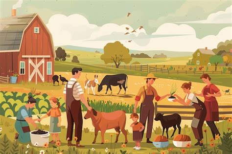 Granja escuela inclusiva con personas interactuando con animales y la naturaleza