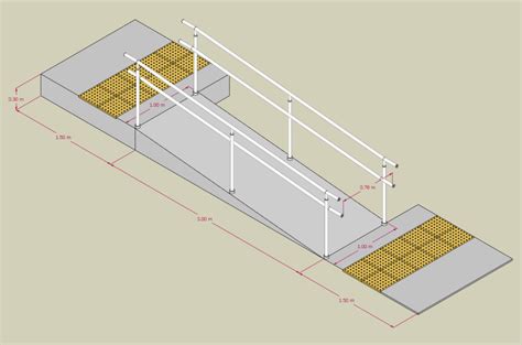 Ilustración de una rampa accesible con pasamanos y señalización táctil.