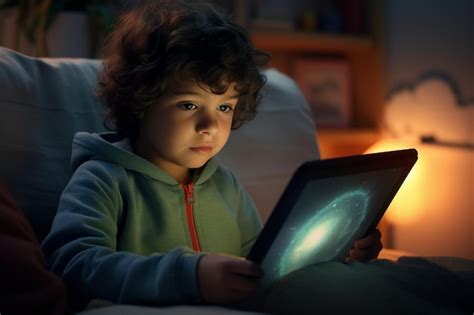 Niño con discapacidad usando una tableta para jugar y aprender