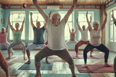 Grupo de adultos mayores participando en una clase de yoga