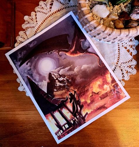 Ilustración de Bardo disparando la Flecha Negra a Smaug