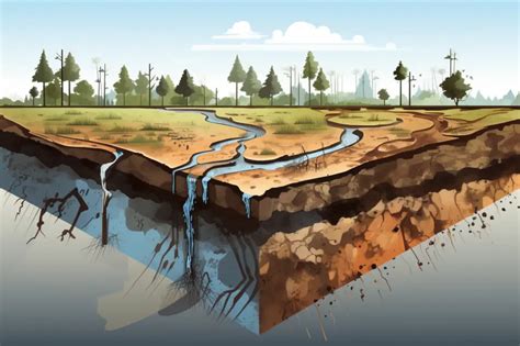 Esquema de las raíces profundas del algarrobo mostrando cómo facilitan la infiltración del agua y previenen la erosión