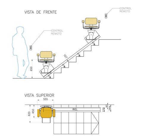 Esquema de una silla salvaescaleras instalada