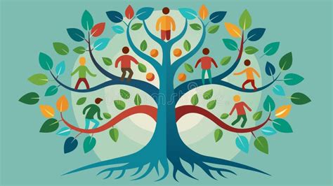 Ilustración de un árbol de vida con ramas que se extienden hacia personas que reciben consuelo y fortaleza de sus frutos.