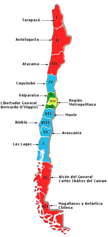 Mapa de Chile destacando las diferentes regiones y sus posibles criterios de priorización adicionales para ayudas técnicas.