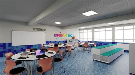 Foto: Aula moderna en el Colegio San Joaquín con alumnos interactuando