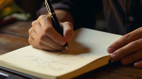 Un anciano con expresión serena escribiendo en un cuaderno con una pluma