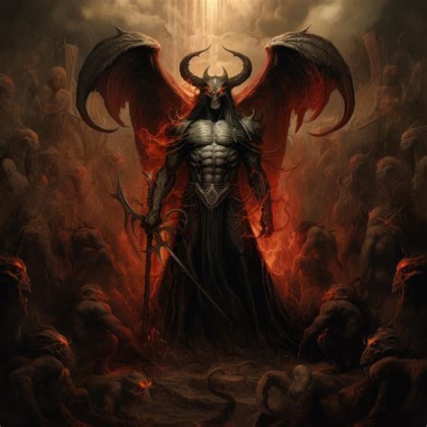 Representación artística del diablo o Lucifer con elementos bíblicos