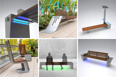 Infografía sobre diseño universal en mobiliario urbano, como bancos ergonómicos.