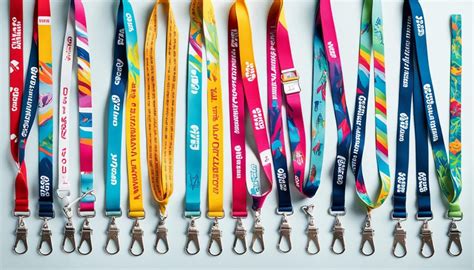 Variedad de lanyards con diferentes materiales, anchos y terminales, incluyendo sublimados, estándar y con sistemas de seguridad