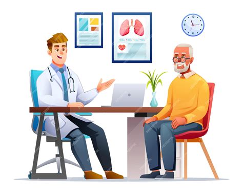 Ilustración de un hombre hablando con un médico sobre las pruebas de detección de cáncer